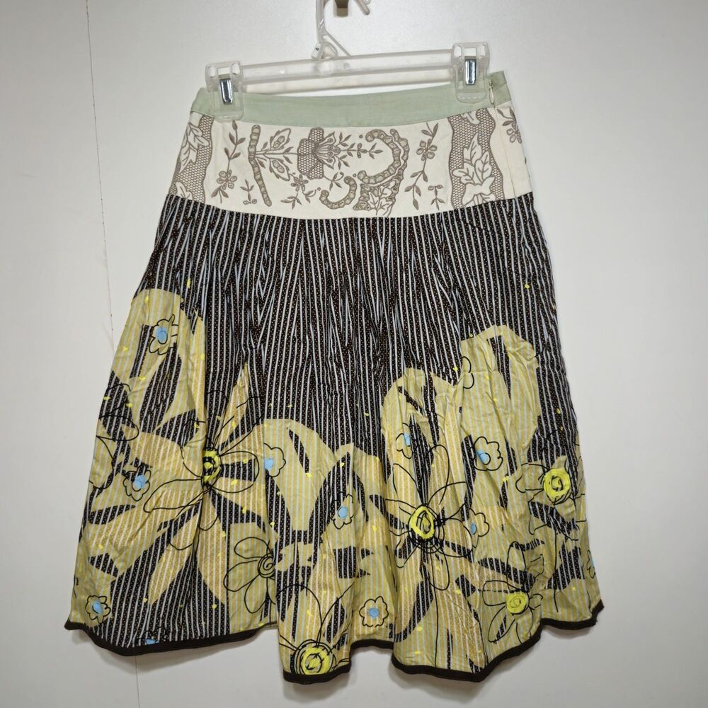 CAbi 917 Womens A-Line Treasure Skirt 2 Floral Striped Embroidered Pleat Boho